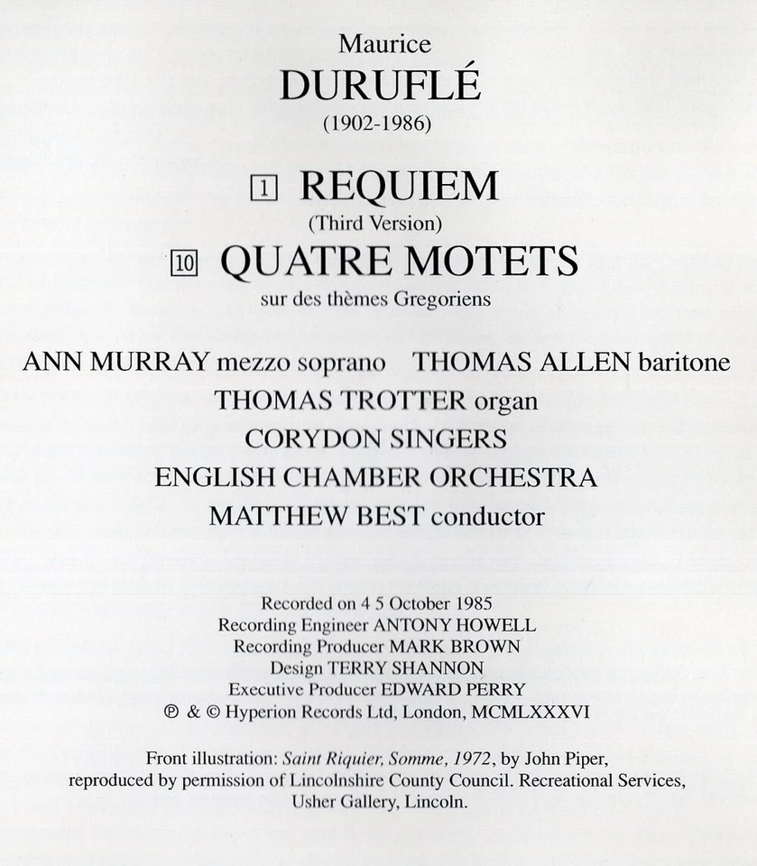 Duruflé: Requiem & Four Motets / Murray · Allen · Corydon Singers · Matthew Best - Image 2 of 3