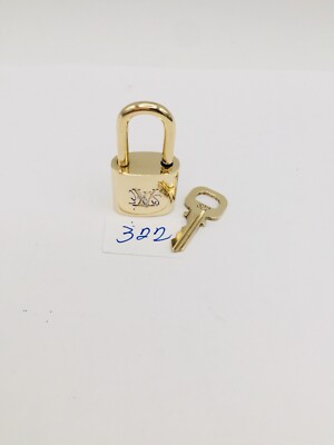 #322 Authentic LOUIS VUITTON Lock & Key set Padlock brass polished LV