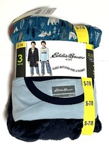 Eddie Bauer Kids Plush Matching Robe And Pajamas Youth Boys Blue - Size S 7/8