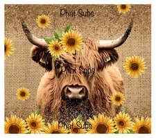 20oz Sublimation Tumbler Wrap Highland Cow Gold Ready To Press Heat Transfer