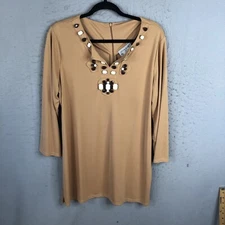 Victor Costa Top Womens XL Mustard Yellow Knit Beaded Bib Collar Art To Wear