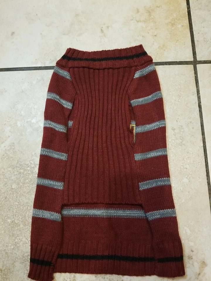"Lazy" Sweater for Dog  Burgundy Gray color Stripes Size L - Image 3 of 4
