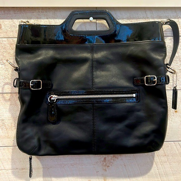 COACH Black Leather Convertible Foldover Bonnie Bag