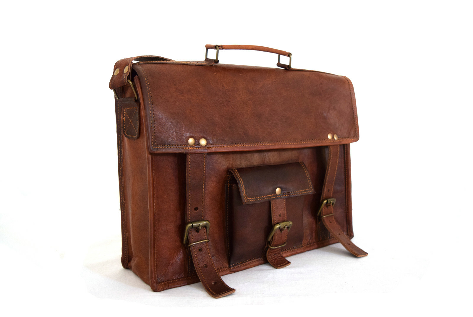 14 In Real Leather Satchel Messenger Bag Laptop School Briefcase Shoulder Bags