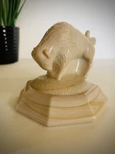 Joe St Clair White Buffalo Ivory Slag Glass Paperweight Figurine Art Deco Style