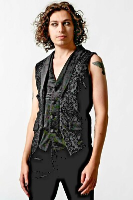 Killstar Constantine Flocked Velvet Goth Punk Vampire Waistcoat Vest KSRA004379