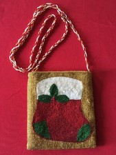 Christmas Stocking Beaded Holiday Evening Party Bag Crossbody/Shoulder - Gold