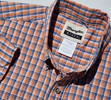 men's WRANGLER Riata Western Shirt s/s Orange Plaid button up size Large
