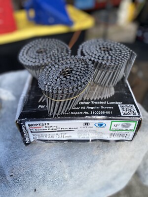 Ballistic Roof Coil Nail Screw 2-1/2 X.113 WCPT212 PT2000 Flat Head 6 Rolls Lot