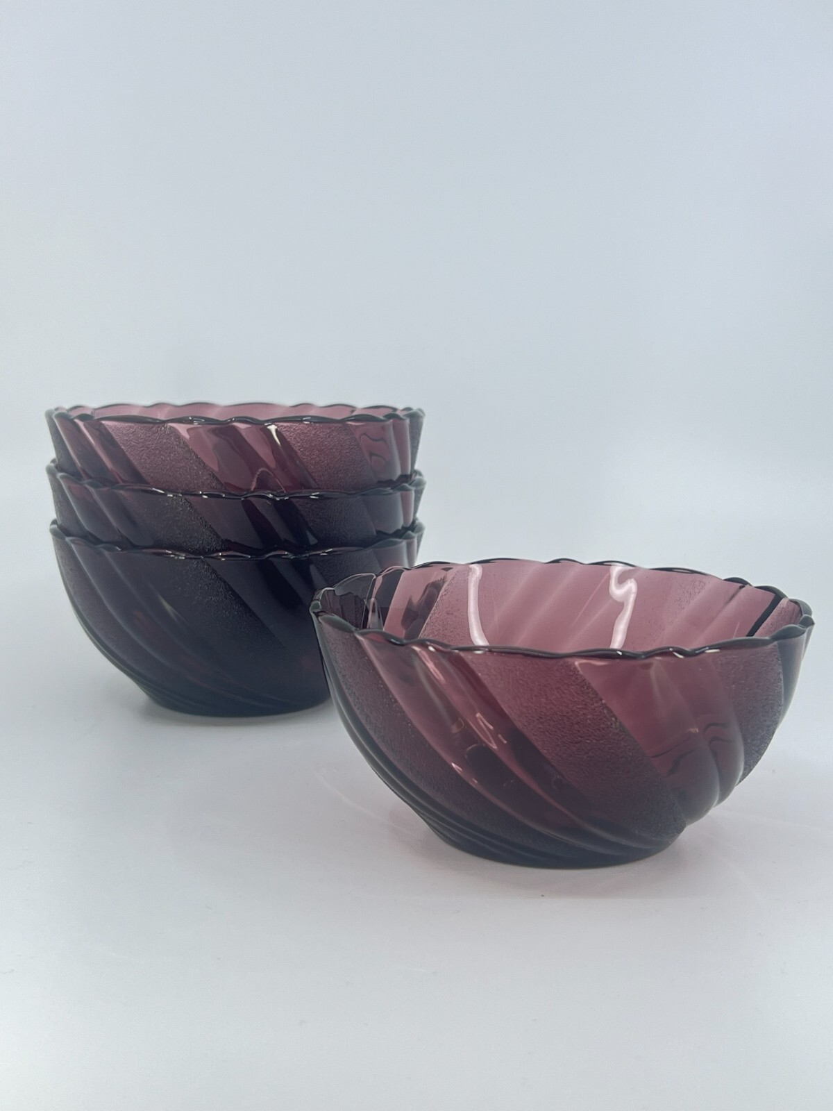4 Vintage Duralex Amethyst Swirl France Bormioli Rocco French MCM Bowls 4.5"D