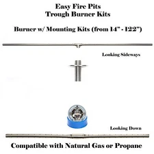 TB50K:  DIY Fire Pit Kit: 50" Long Fire Table Trough Burner w Mounting Kit SS316