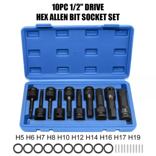 10PCS 1/2'' Drive Deep Hex Bit Socket Set Metric Allen Key Adapter Auto Repair - Picture 1 of 12