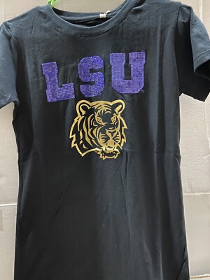 LSU Tigers NCAA Pressbox Women's Black Short Sleeve Tee Size Medium Slim Fit