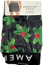 NWT AMERICAN EAGLE 4" Ultra Soft Pocket Boxer Sz XS-XL Black Green Christmas 6