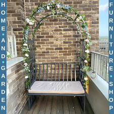Metal Garden Bench 2 Seater Outdoor Chair Arbour Arch Pergola Black Frame Bench