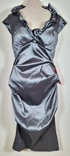 Xscape Size 12 Gray Prom Cocktail Dress Ruffled Neckline Fabric Ruching New
