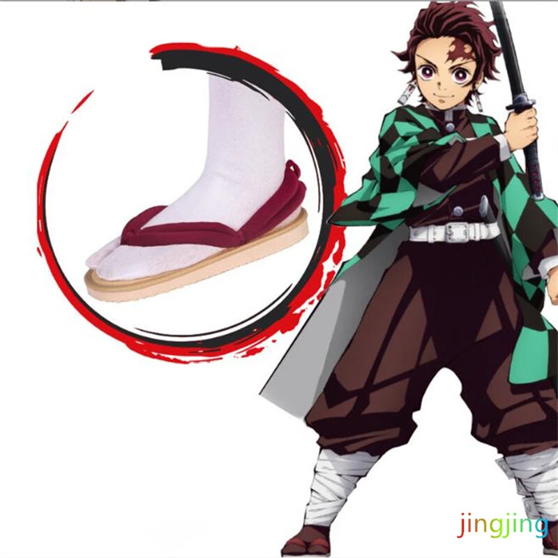 Zuecos de madera Demon Slayer zapatos interiores hogar tacones planos madera blanca zapatos con disfraces Foto 2 de 4