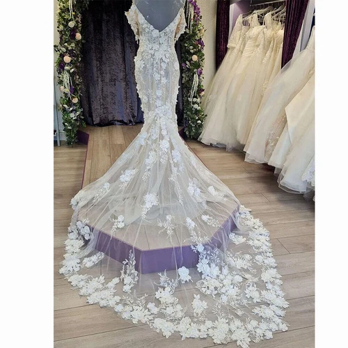 Bohemian Wedding Dresses with Side Split 3D Flowers Off The Shoulder Bridal Gown - Picture 3 of 6