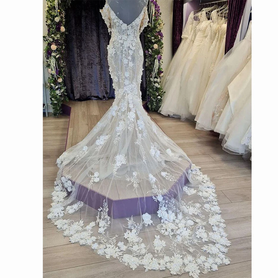 Bohemian Wedding Dresses with Side Split 3D Flowers Off The Shoulder Bridal Gown - Image 3 of 4