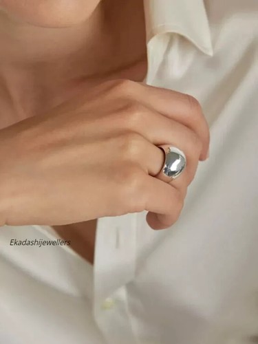 BORUO 925 Sterling Silver Plain Dome Wedding Band - Togo