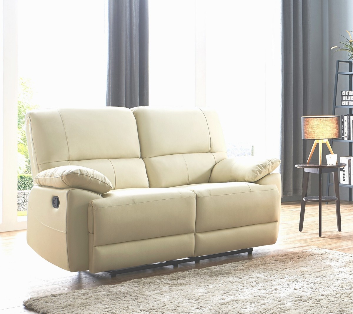 OREGON Cream Ivory High Quality Real Leather Manual Seater Recliner Sofa  Suite