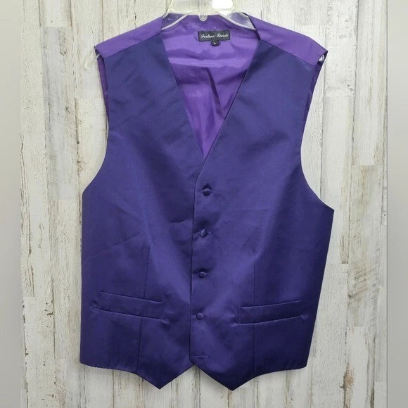 Fortino Landi Large Purple Tuxedo Suit Vest Tie Handkerchief Wedding Church Prom - Image 2 of 4