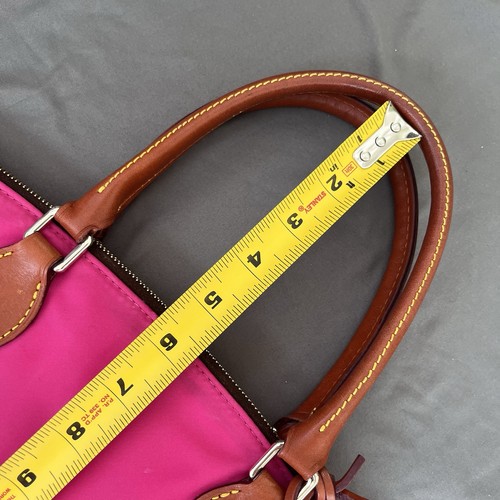 Dooney & Bourke Large FUCHSIA Nylon DILLEN Double Pocket Satchel British Tan EUC - Picture 18 of 21