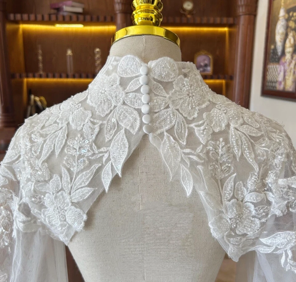 Chaqueta de Boda Mangas Largas para Novia Bolero Encaje Blanco Marfil Chaquetas de Novia Foto 4 de 4