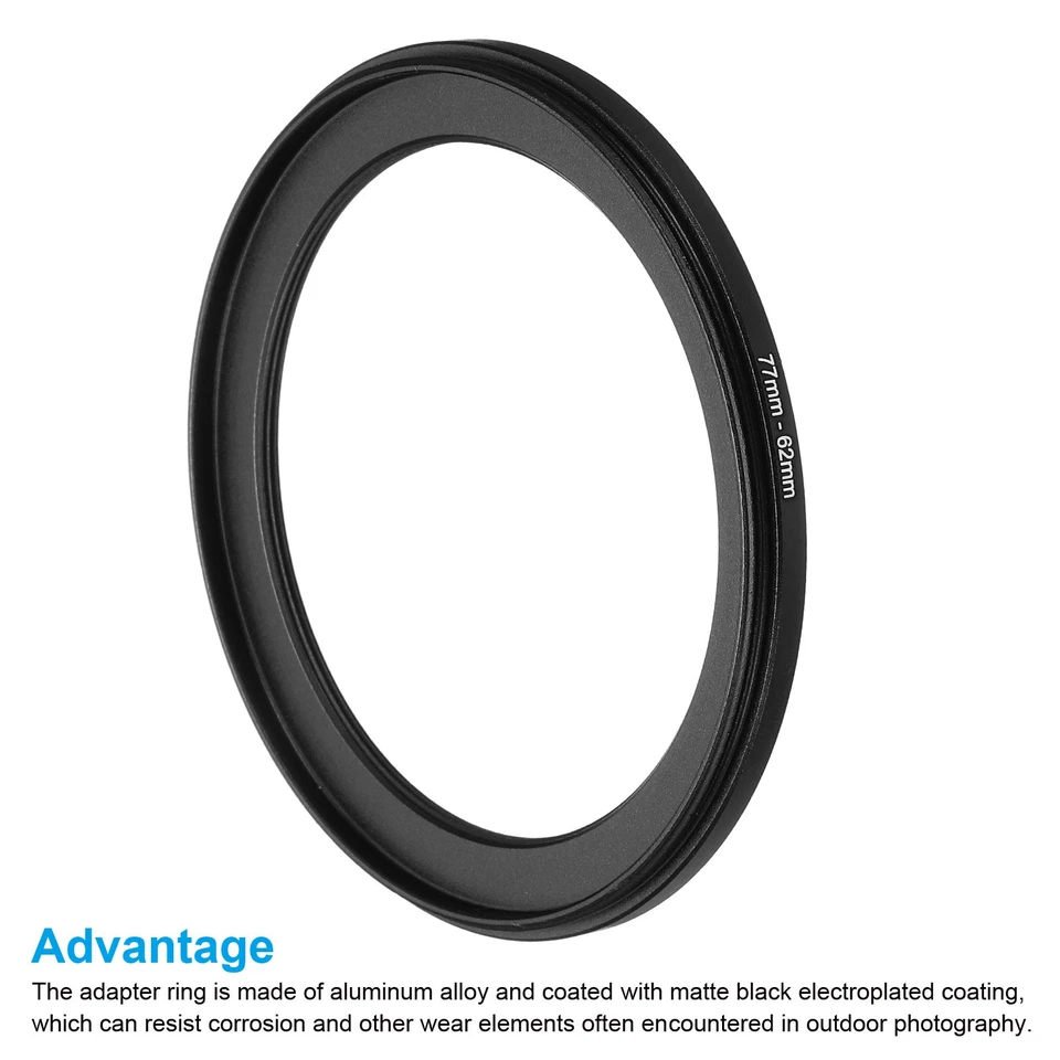 77mm-62mm Metal Step Down Ring Camera Lens Filter Adapter Ring Aluminum Filter Foto 4 de 4