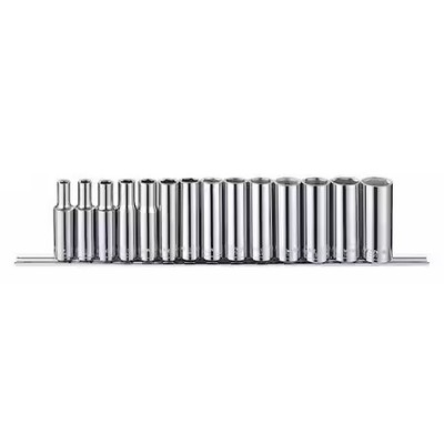 Westward 53Pn47 3/8'' Drive Socket Set Metric 14 Pieces 6 Mm To 19 Mm , Chrome,