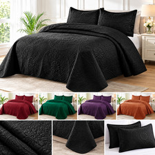 3 Piece Embossed Quilted Floral Bedspread Set Twin Queen King Coverlet Bed Throw