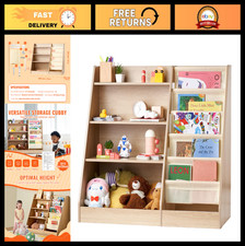 4-Tier Wooden Kids Bookshelf Toy Storage Organizer, Sling Book Rack for Nurser