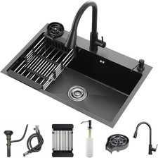 Stainless Steel Black Kitchen Sink Kit with Faucet Accessories for RV Home