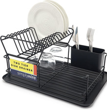 – Two Tier Dish Drainer – Removable Plate Drying Rack & Cutlery Holder - Black P