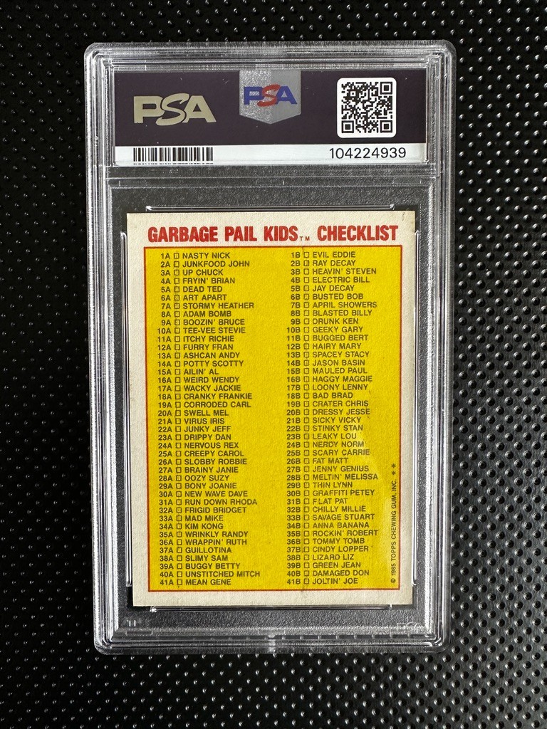 1985 GARBAGE PAIL KIDS STICKERS #8a ADAM BOMB CHECKLIST PSA 7 NM NEAR MINT view 4