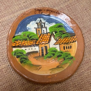 Hand-Painted Mexican Pottery Wall Plate Village Scene Decorative Art
