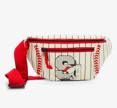 NEW! Peanuts Snoopy Baseball Striped Canvas Sporty Fanny Belt Bag