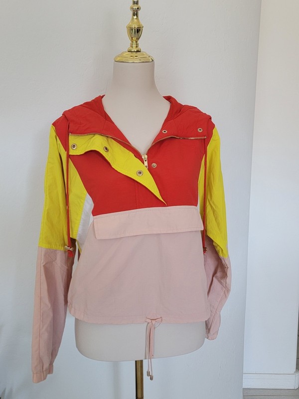 Women's Retro Windbreaker '80's Colorblock Oversize Cropped Hoodie Windbreaker