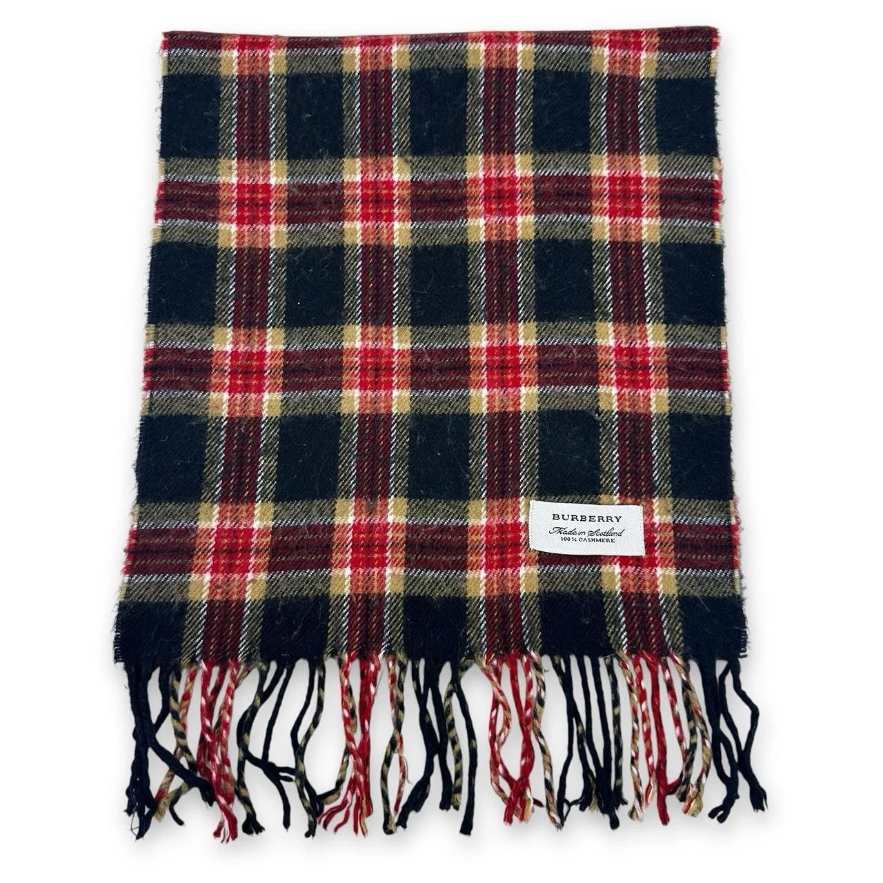 Vintage Burberry 100% Cashmere Checked Scarf, Black Red Tan White (A59)