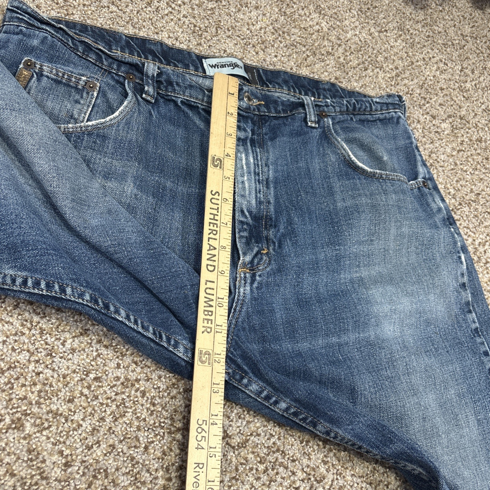 Wrangler Jeans Mens 38x29 Blue Cotton Loose Fit Denim Workwear Distressed - View 6