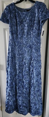 Alex Evenings Blue Flower Lace Evening Dress - Size 16