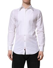 Dolce & Gabbana White Cotton GOLD Long Sleeves Dress Men's Shirt
