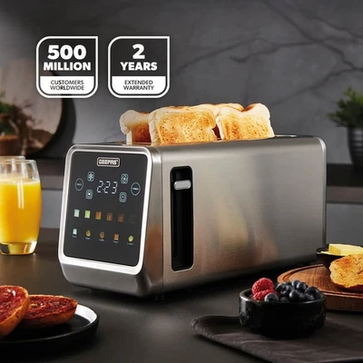GEEPAS DIGITAL 4 Slice Toaster Extra Wide Long Slots for Crumpets Bagels 1450W - Image 1 of 4