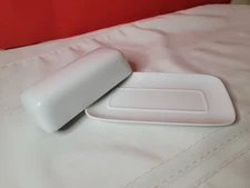 Crate And Barrel Ceramic Butter Dish Plate with Lid White Modern