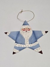 Vintage Hand Painted Cardboard Santa Ornament Artist Signed Dated 1988