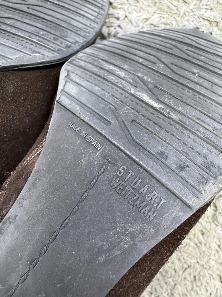 Botas Stuart Weitzman Femininas 7 M Couro Marrom Camurça Forrado de Pele Sintética Salto Botinha - Imagem 4 de 4