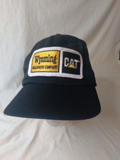 Vintage CAT Wyoming Machinery Snapback Patch Trucker Hat Mesh Made In USA.