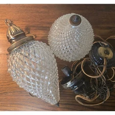 Vintage Diamond Cut Glass Pendant Light Fixture Hanging Swag Lamp Set of 2