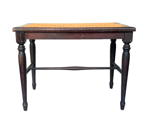 Antique Pre-1930 American Carved Wood Cane Seat Bench Piano Hall Seat Vintage