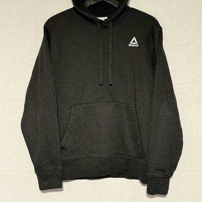 Reebok Hoodie Men's Large Pullover Black White Logo Kangaroo Pocket Cotton
